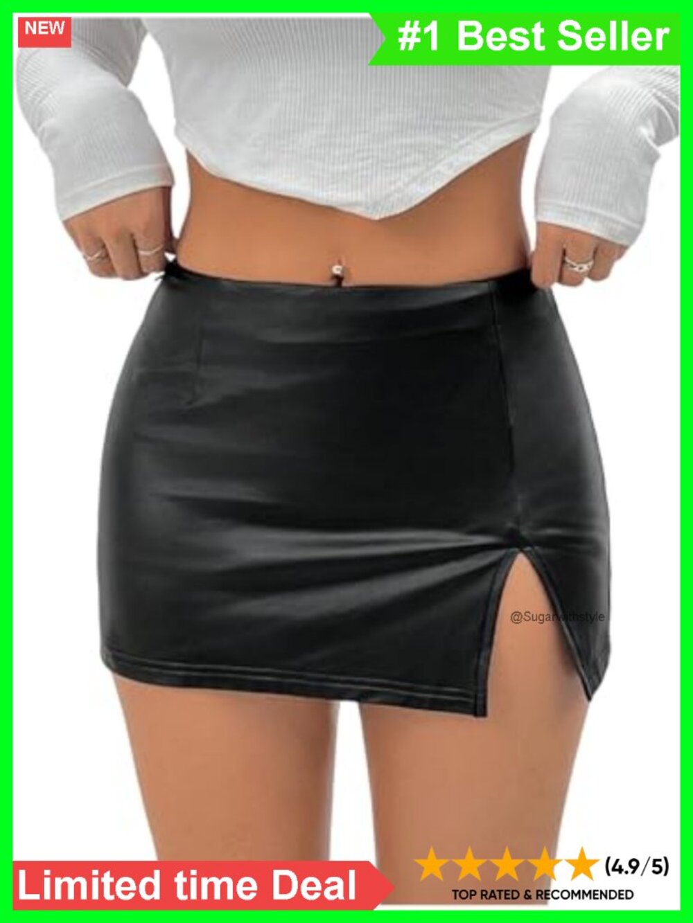 Faux Leather Bodycon Mini Skirt Stretchy Pencil Slit Hem Party